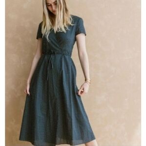 Jenni Kayne Navy Polka Dot Wrap V-neck Midi Dress | XS